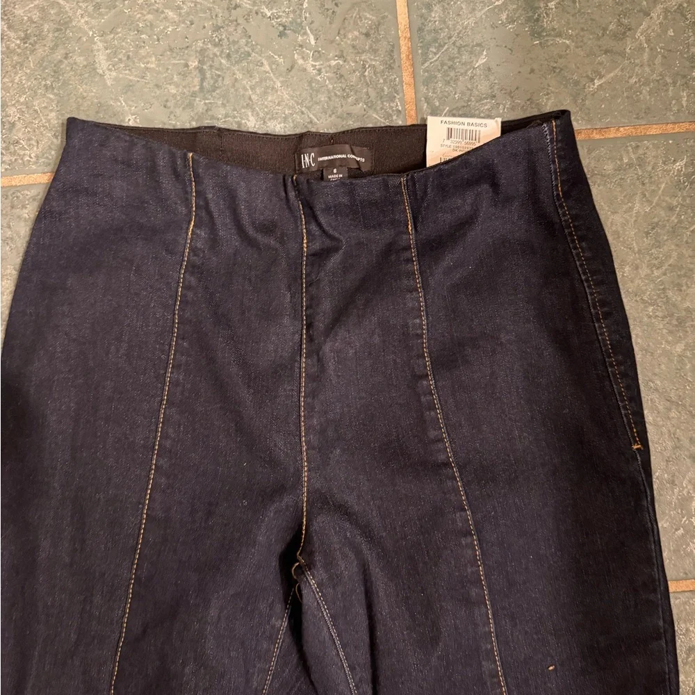 International Concepts Women's High Rise Crop Flare Pull-On Jean Blue Dark